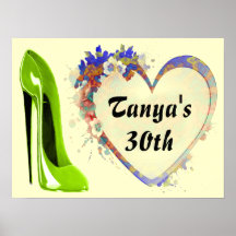 Lime Green Stiletto Shoe and Floral Heart Poster