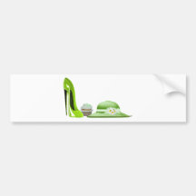Lime Green Stiletto Shoe, Cupcake and Hat Art Bumper Stickers