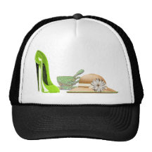 Lime Green Stiletto Shoe, Teacup and Hat Art