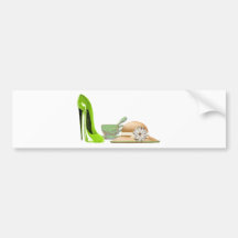 Lime Green Stiletto Shoe, Teacup and Hat Art Bumper Sticker