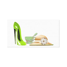 Lime Green Stiletto Shoe, Teacup and Hat Art Canvas Prints