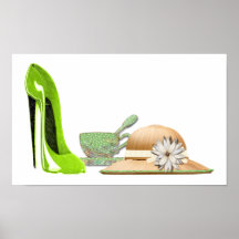 Lime Green Stiletto, Teacup and Hat Art Poster