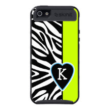 Lime Green with Zebra & Blue Heart Monogram