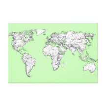 Lime green world map stretched canvas prints