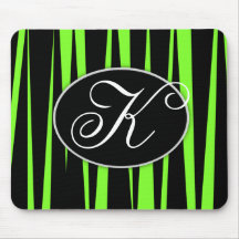 Lime Green Zebra Stripes Monogrammed Mouse Pads