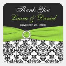 Lime, White, and Black Damask Wedding Favour Stickers