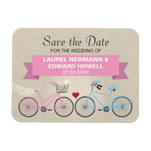 Linen Style Bicycle Pink Save the Date Magnets