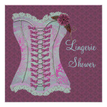 Lingerie Bridal Shower Plum Teal Corset Damask Custom Announcement