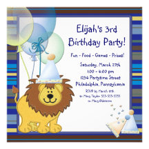 Lion Balloons Boy 3rd Birthday Party Invitation