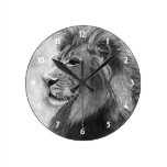 Lion in Graphite Round Clocks
