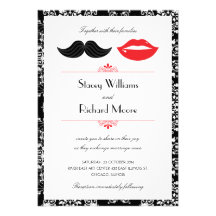 Lips and Moustache Damask Wedding Invitation
