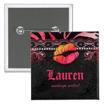 Lips Lace n Diamonds Zebra Makeup Artist Red Ylw Pinback Button