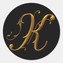 Liquid Gold K monogram Round Stickers