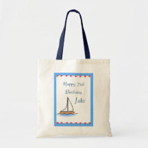 Litte Sailboat Nautical Birthday Tote Bags