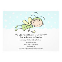 Little Angel Stick Figure Birthday Invitation