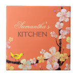 Little Bird and Sakura Flowers Kitchen Trivet Deco Ceramic Tiles