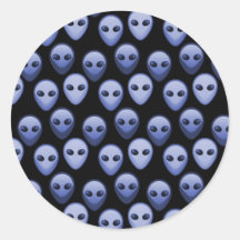 Little Blue Alien Heads Round Stickers