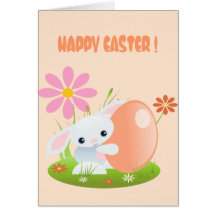Little Blue Bunny With Orange Egg Greeting Cards