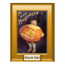 Little boy, big pumpkin post cards