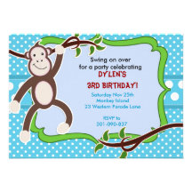 Little Cute Mod Monkey Personalised Birthday Invit Personalised Announcement