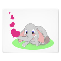 Little Elephant Blowing Pink Hearts Art Photo