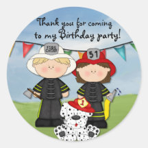 Little Fireman Birthday - Customise Round Sticker