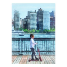 Little Girl on Scooter by Manhattan Skyline Custom Invites