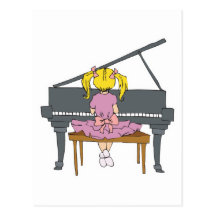 little girl playing piano post card