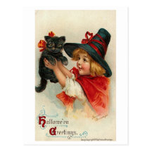 Little Girl with Black Kitten Postcard