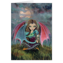 Little Gothic Fairy and Dragon Fantasy Art Card