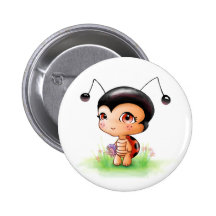 Little Ladybug Girl Button