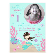 Little Mermaid Birthday Invitation Card Brunette 1
