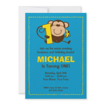Little Monkey 1st Birthday Boy Custom Invitations
