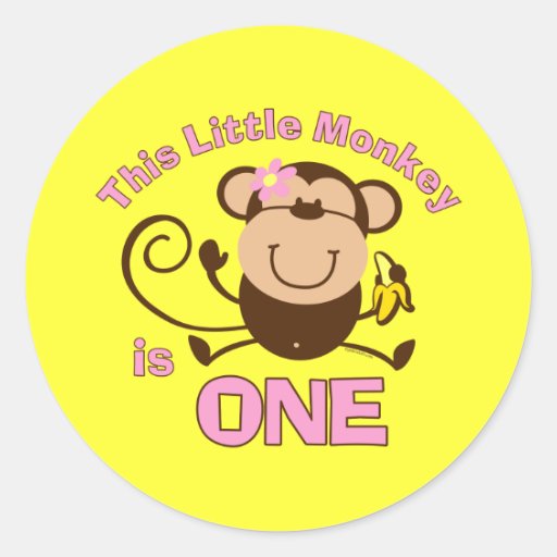 Little Monkey 1st Birthday Girl Sticker