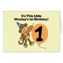 Little Monkey 1st Birthday Tshirts and Gifts Greeting Card