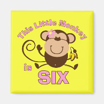 Little Monkey 6th Birthday Girl Fridge Magnet