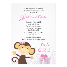 Little Monkey Girl Baby Shower Invitation