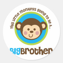 Little Monkey Going To Be A Big Brother Round Sticker