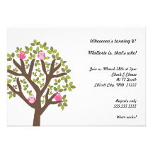 Little Owls in Tree 4th Birthday Party Invitation
