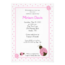 Little Pink Ladybugs 5x7 Baby Shower Invitations