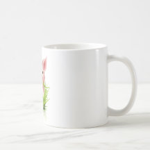Little pink pig in grass coffee mugs
