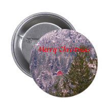 Little Red House on a Snowy Mountain Buttons