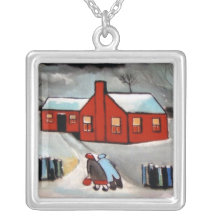 Little red house snowscene Necklace