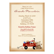 Little Red Wagon Sports Theme Boy Baby Shower Custom Announcement
