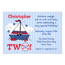 Little Sailboat 2nd Birthday Custom Announcements