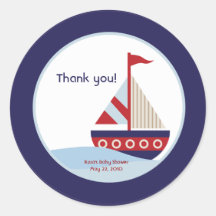 Little Sailboat Navy Boat Baby Shower Favour Round Sticker