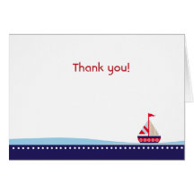 Little sailboat Navy Folded Thank you note Greeting Card