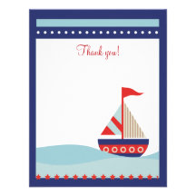 Little Sailboat Navy Naut 4x5 Flat Thank you note Personalized Invites