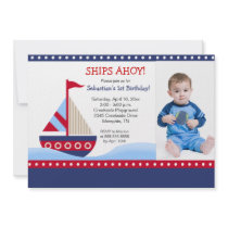 Little Sailboat Navy *PHOTO* Birthday 5x7 Personalized Announcement