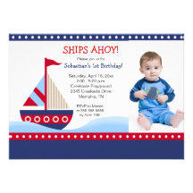 Little Sailboat Navy *PHOTO* Birthday 5x7 Personalized Announcement